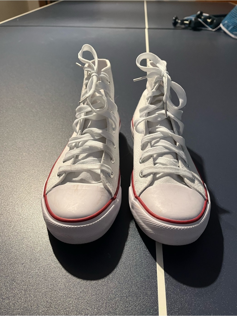 Epicstep White High-Top Canvas Sneakers with Red Trim